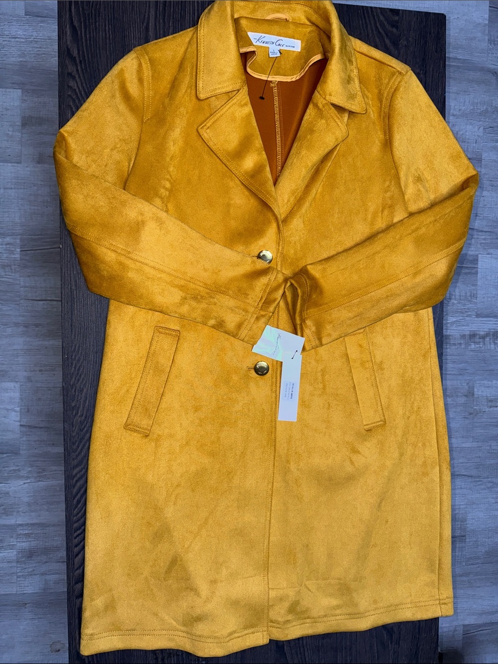 Kenneth Cole New York Mustard Suede Trench Coat